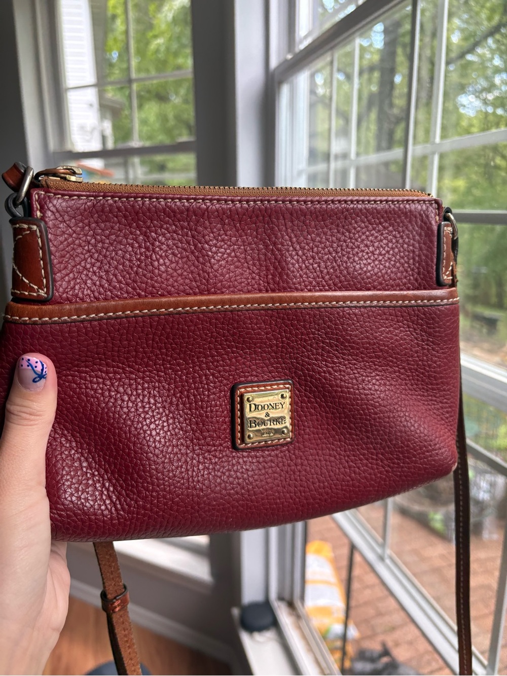 Dooney & Bourke Ginger Pouchette Wine Red Pebble Leather Crossbody